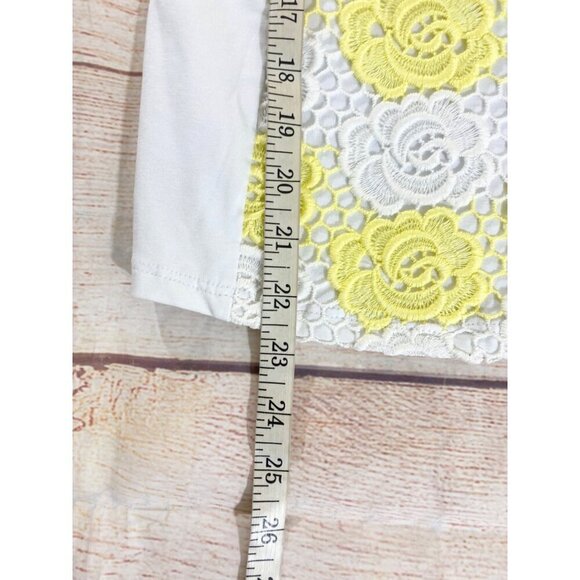 NaraCamicie Women's White, Yellow Embroidered Cap Sleeve Top - III (XL) - Picture 6 of 9